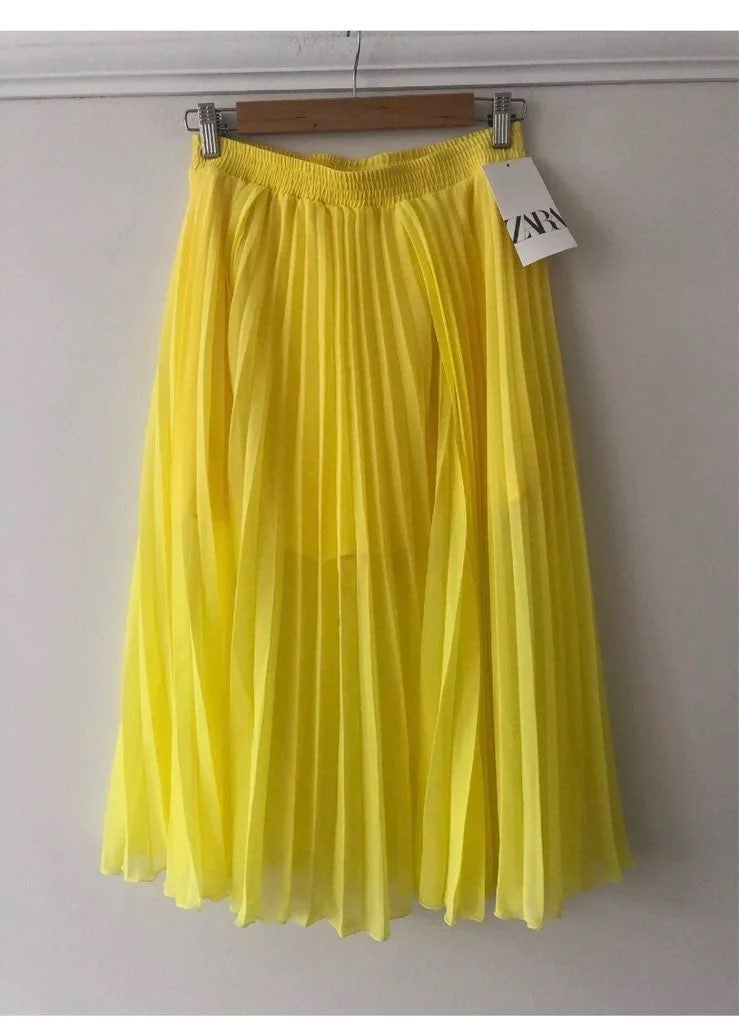 New ZARA PLEATED Yellow SHORTS Skort Ski