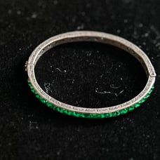 Art Deco Green Glass Bangle Bracelet Sterling