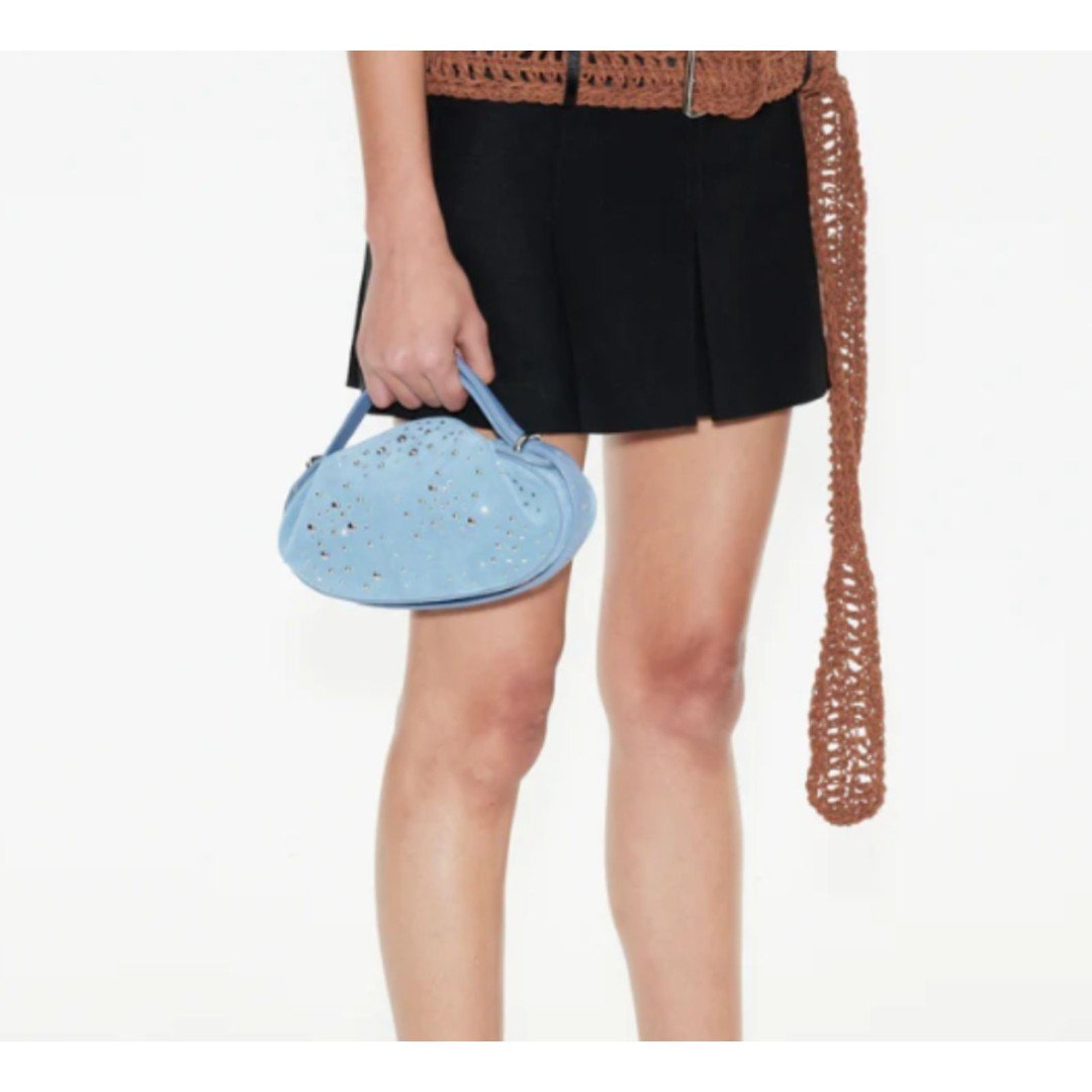 YUZEFI Dinner Roll Studded Handle Bag Light Blue NWOT