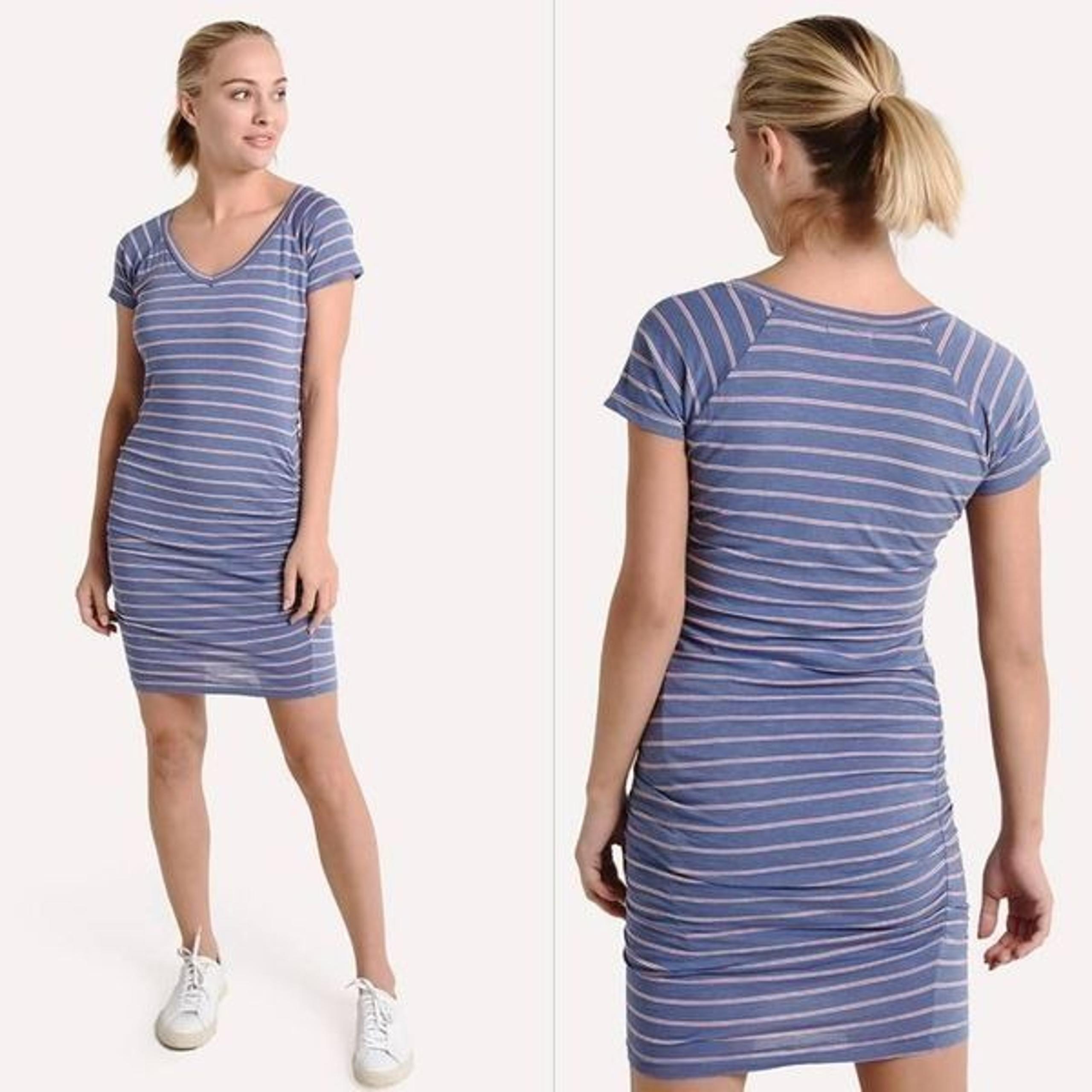 Sundry Bodycon Midi Dress Women's Small Blue Stripe V-Neck Raglan Sleeve Stretch