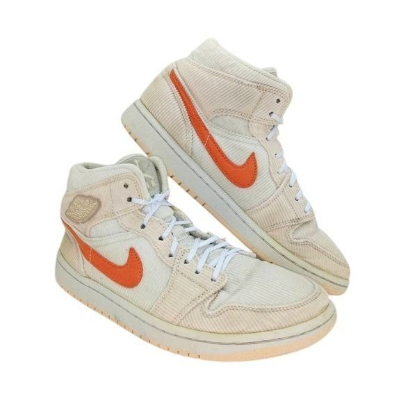 Nike Air Jordan 1 Mid SE Women's Pre-owned Tan/White Corduroy Sneakers - sz. 7