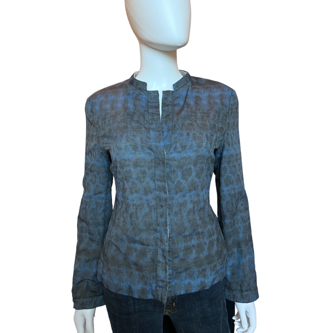 Giorgio Armani Blue & Black Linen Button Up Long Sleeve Jacket Size 40/Small
