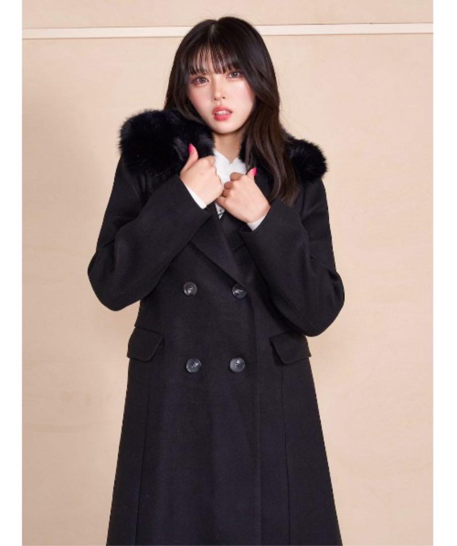 Darich Faux Fur Color Silhouette Long Coat Black