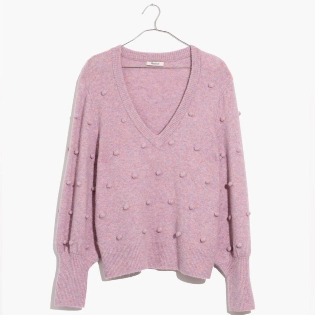 Madewell Bobble Dashwood V-Neck Merino Will Blend Sweater in Coziest Yarn Sz S.