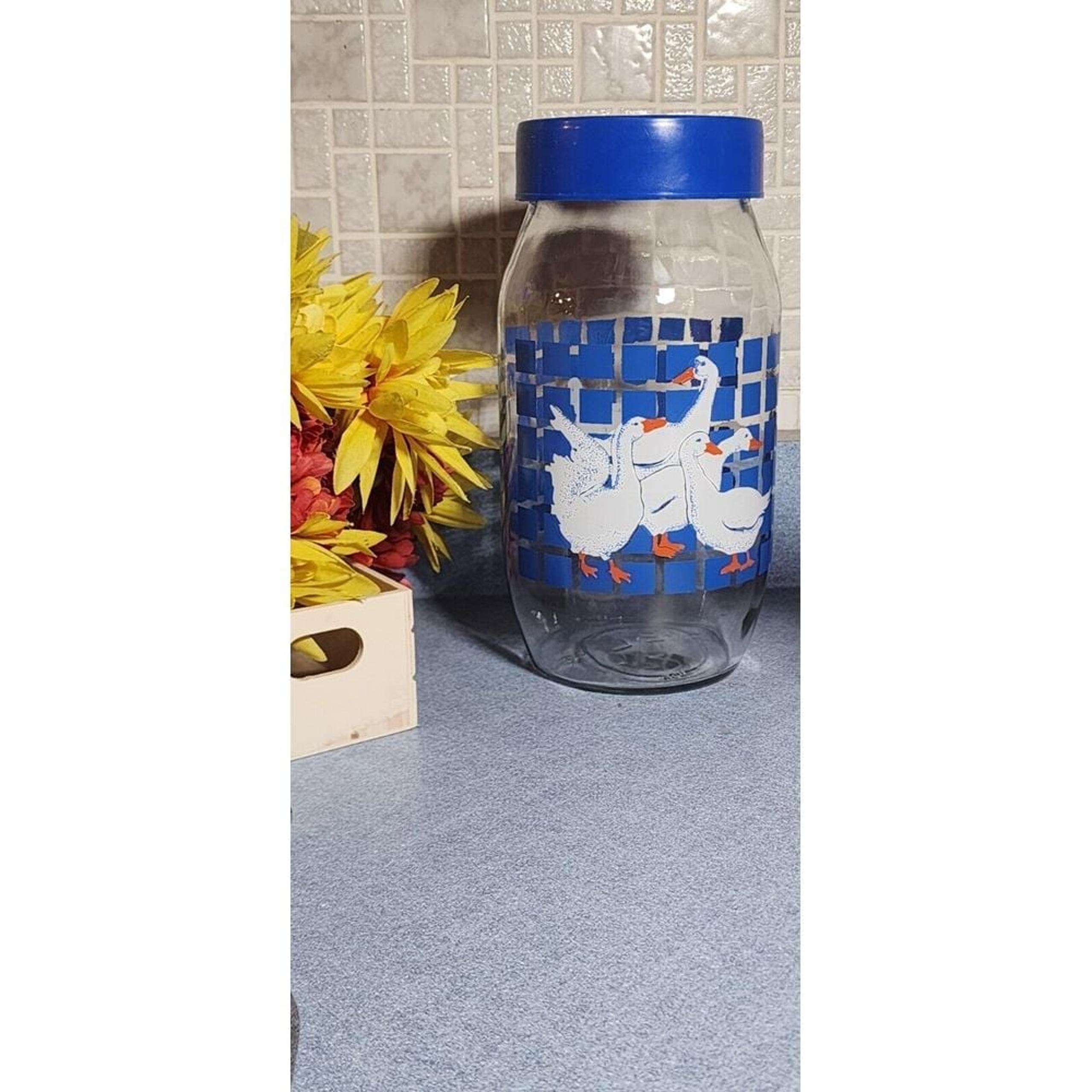 Glass Canister 2L collector Jar Vintage Geese Goose Duck Blue with Lid 8 - Carlton