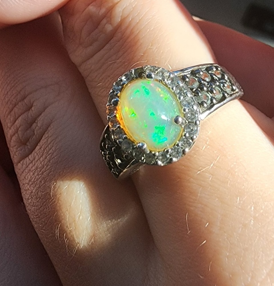 Ethiopian opal diamond .925 silver ring d' joy
