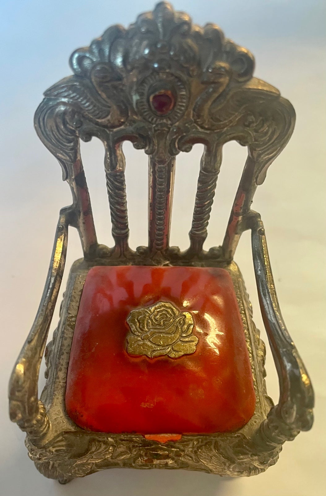 Victorian antique Golden Throne Jewelry chest Early 1900s English w/ hidden box
