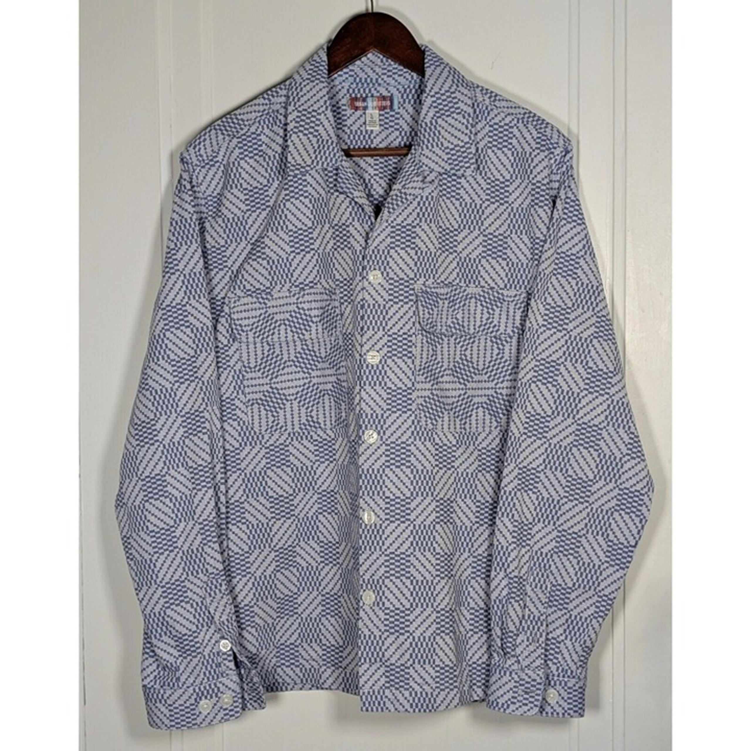 Urban Outfitters Mens Sz Large Blue Geometric Cotton Twill Shirt Shacket Button