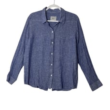 RAILS Shirt Womens Large Blue Sydney Button Up Long Sleeve Career Linen Blend