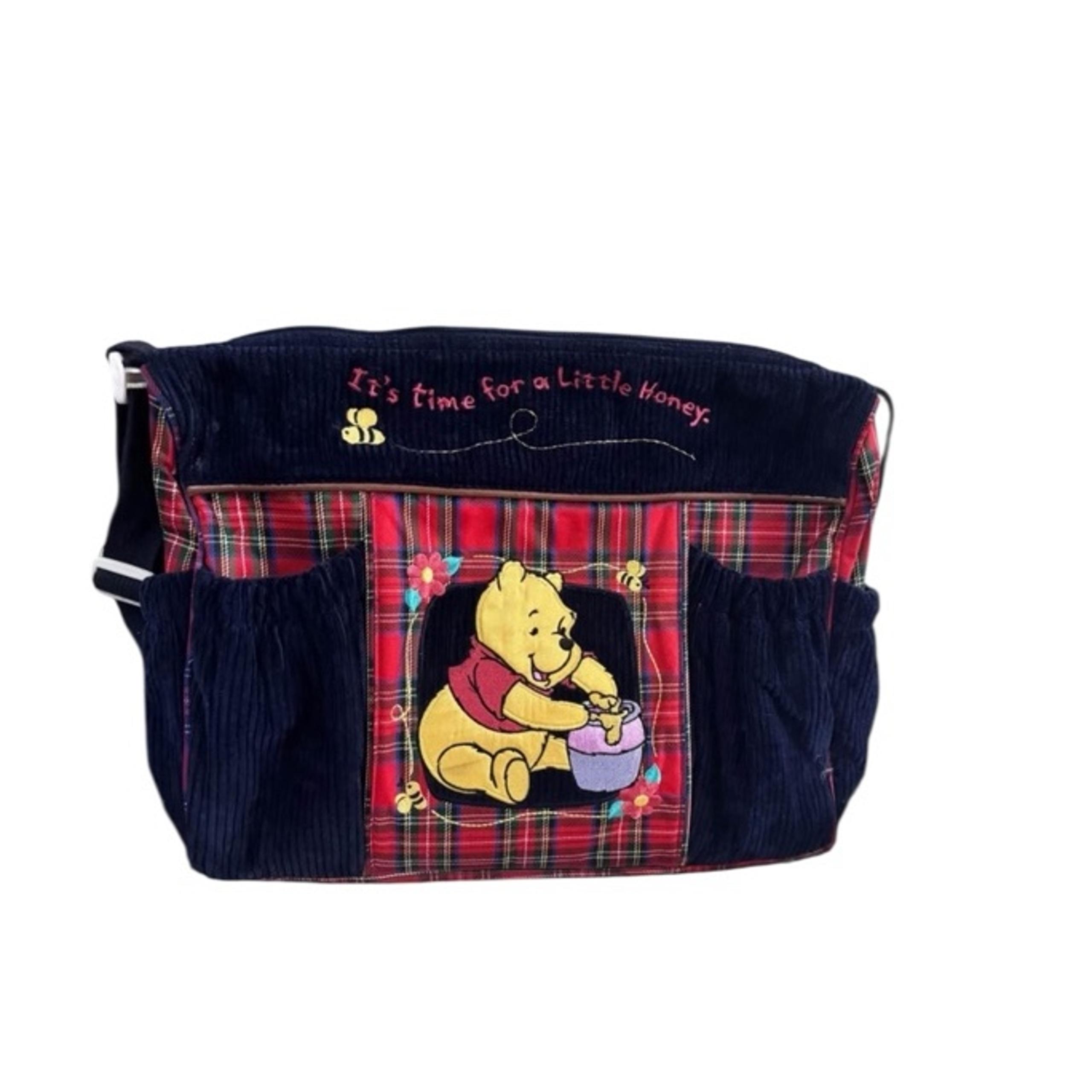 Vintage 2004 Winnie The Pooh Navy Blue Red Plaid Large Baby Diaper Bag