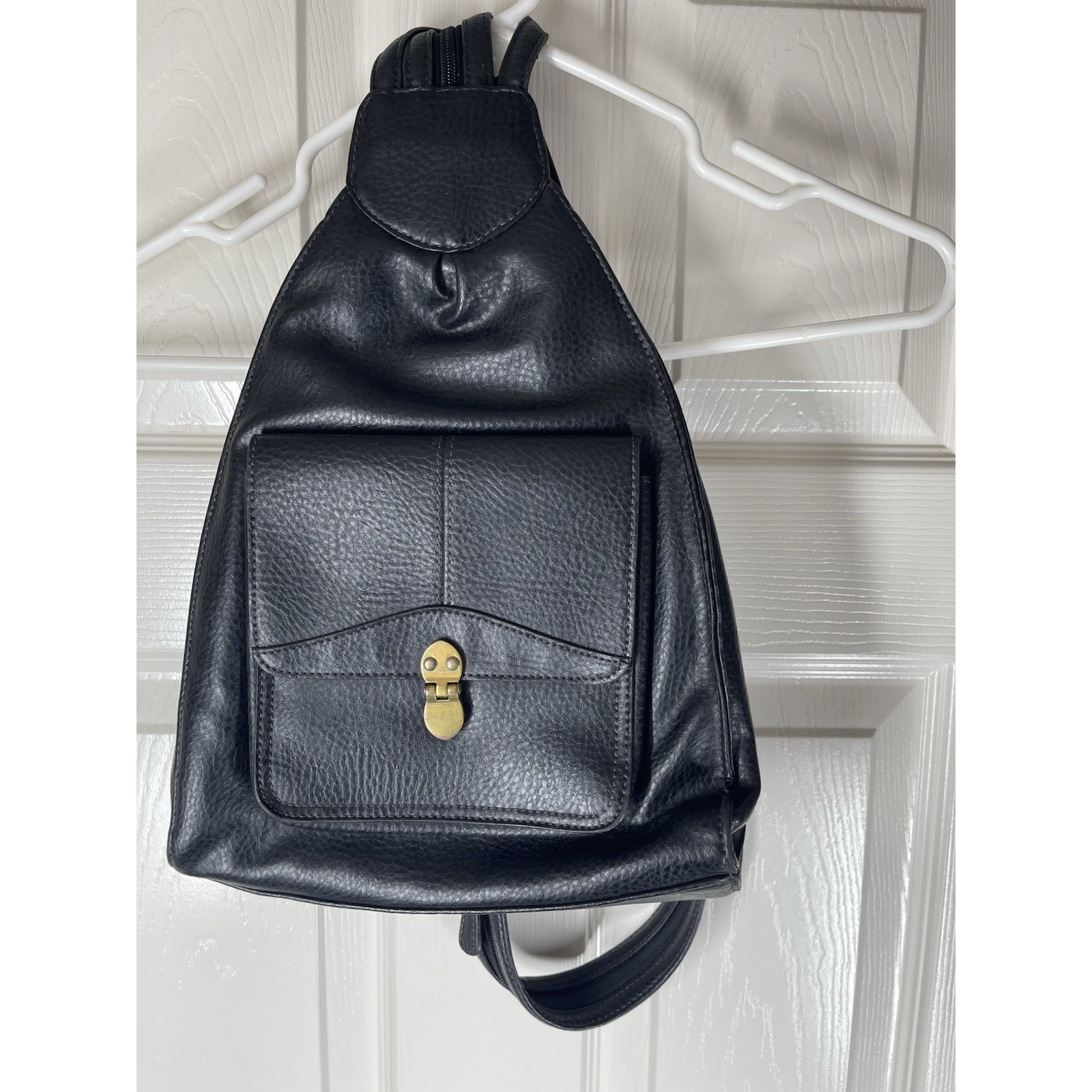 Womens Leather Convertible Pocket Medium Size Tear Drop Sling Backpack Purse