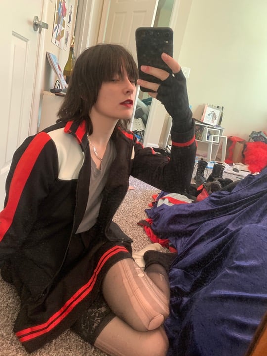 Black red track jacket and skirt
