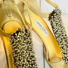 Jimmy Choo Feline Beaded T-Strap Suede & Mesh Heels Wedding Shoes W7.5 EU37.5