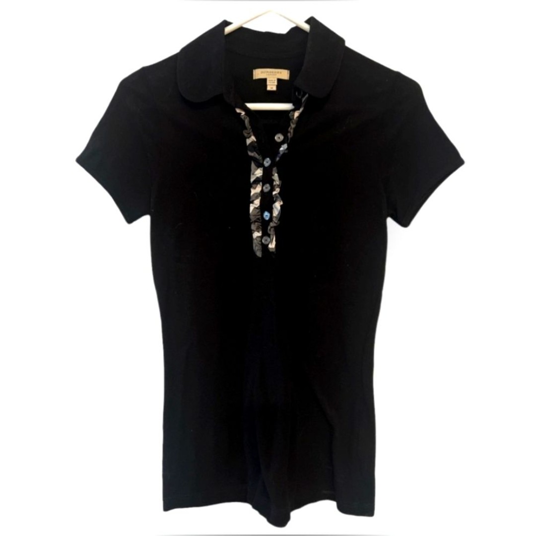 NEW Burberry Brit Designer Black Polo Shirt Black Plaid Medium