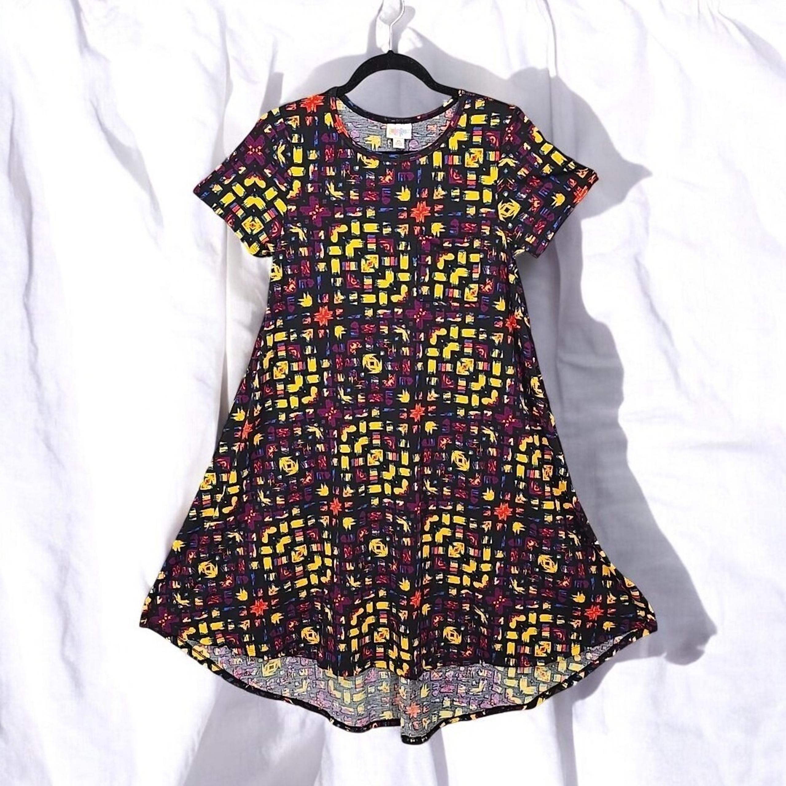 LuLaRoe Womens Dress Extra Small Carly Colorful Abstract High Low Swing Dress