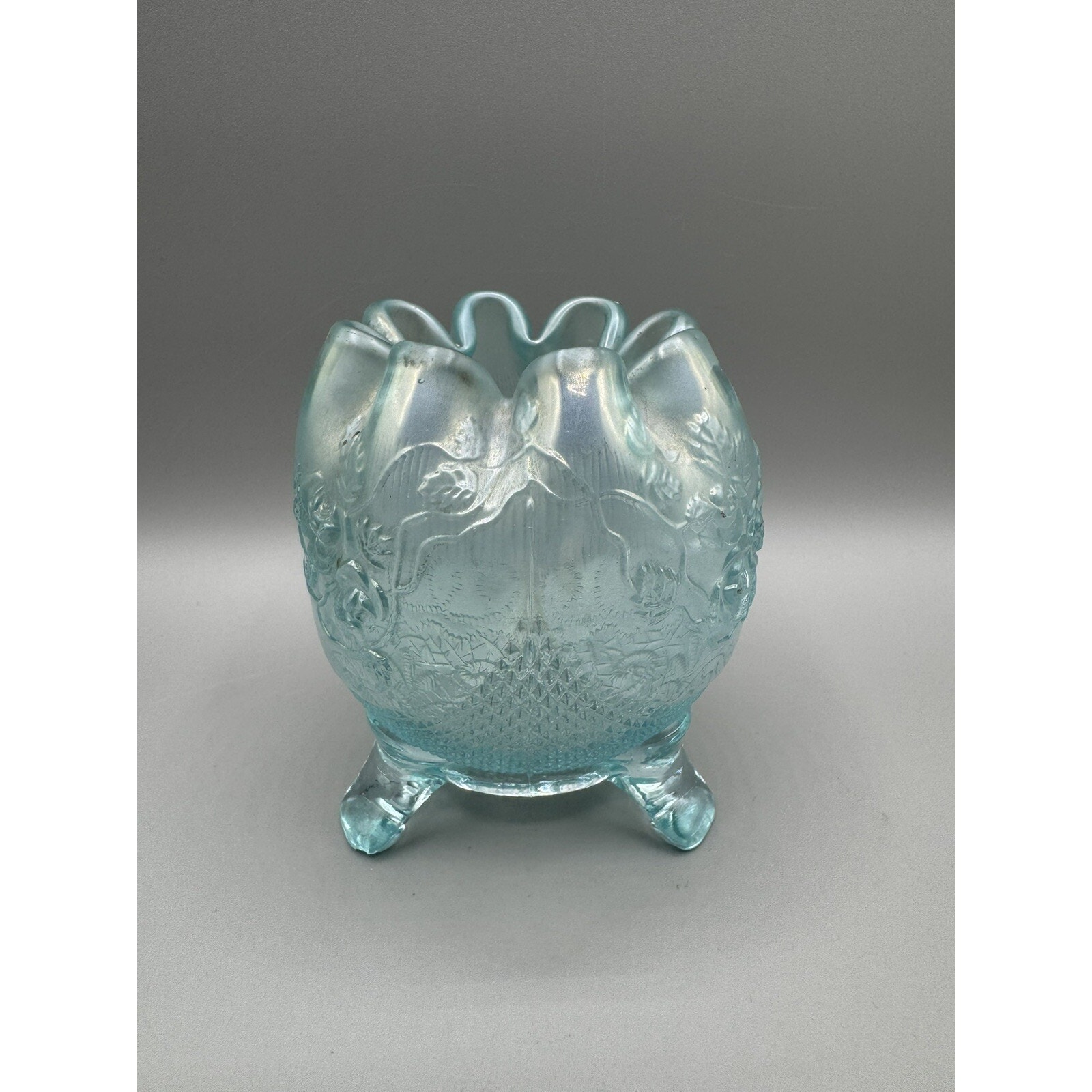 Vintage Northwood Ice Blue Iridescent Glass Rose Bowl 1910-1920