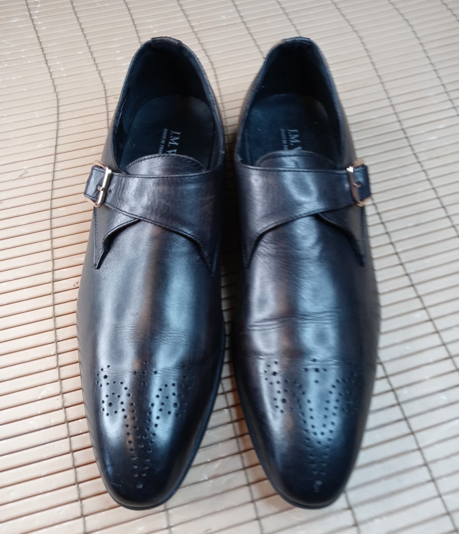 J.M. Weston Men's Brogue Monk strap black leather Shoes EU 42. US 9M. Made in Fr