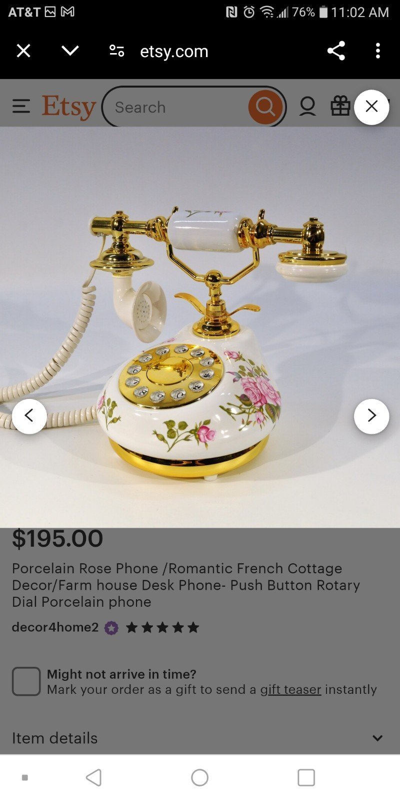 Vintage Porcelain & Rose Rotary Dial phone