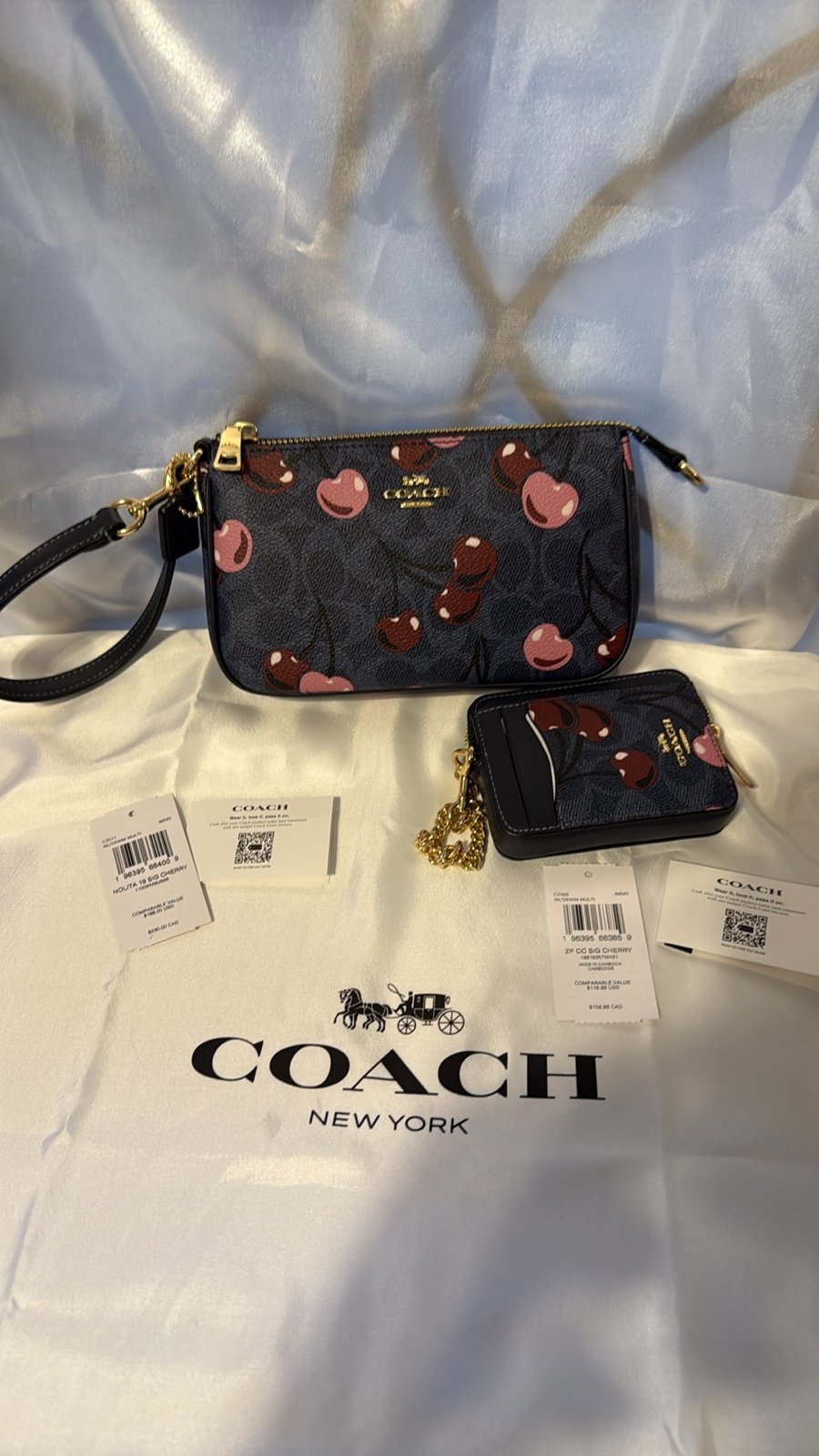 Coach Cherry wristlet and small zip card wallet