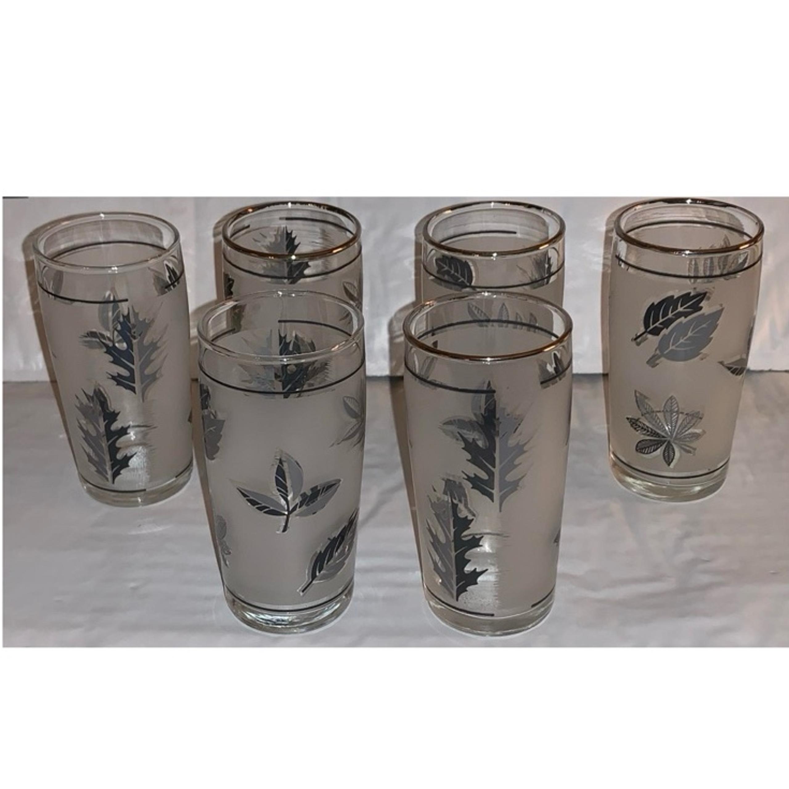 Vintage Libbey Frosted Silver Leaf Juice Glasses Tumblers (Set of 6) 4" tall