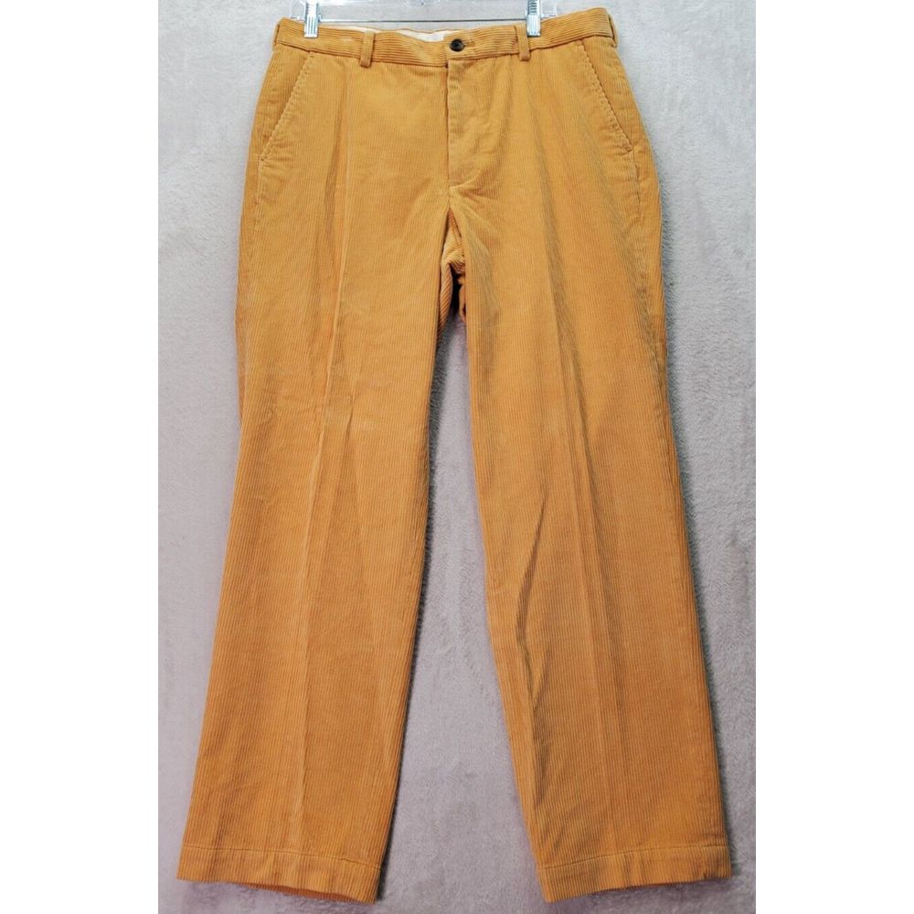 Brooks Brothers 346 Pants Mens Size 35 Orange Corduroy Cotton Flat Front Pockets