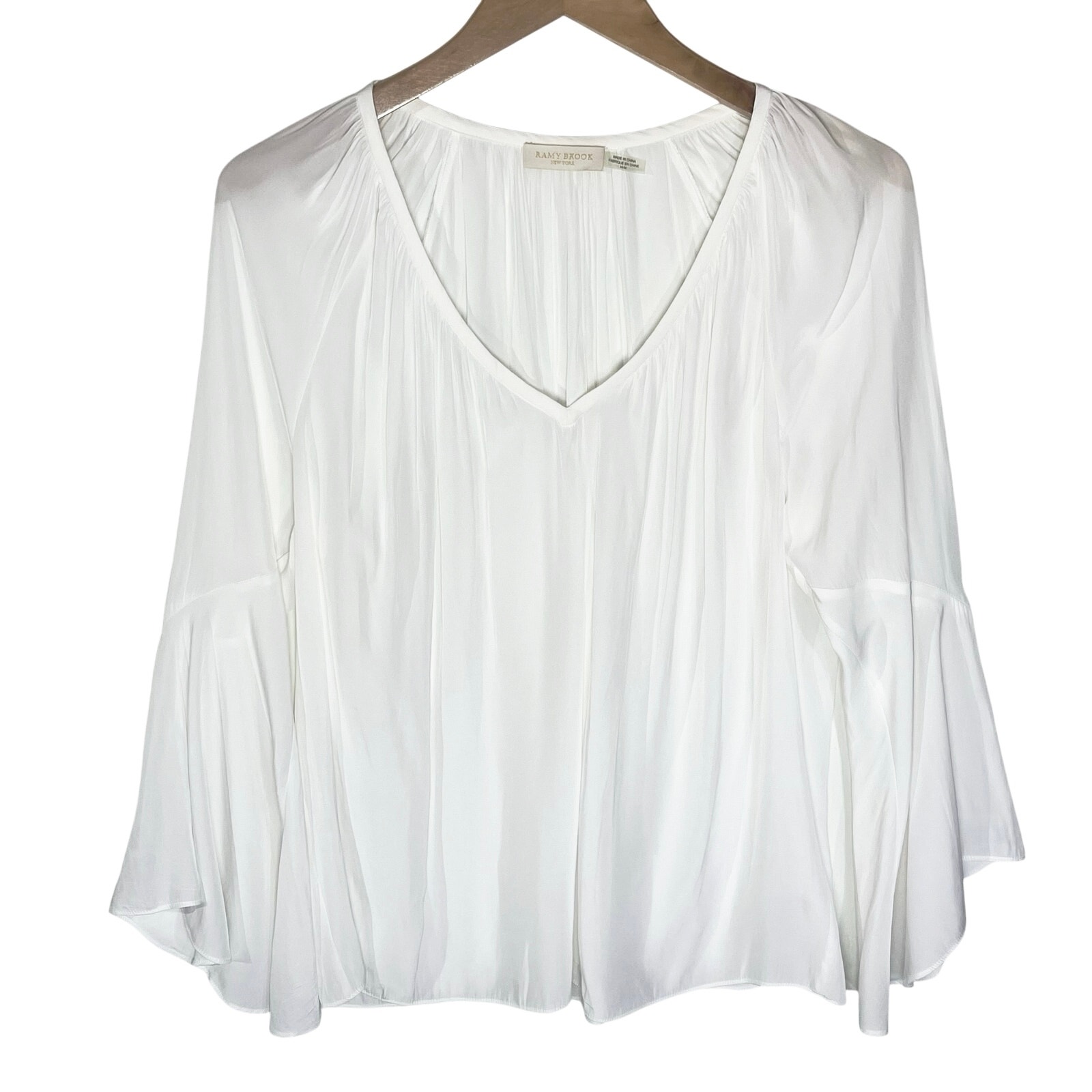 RAMY BROOK Women’s Ivory Vneck Bell Sleeve Boho Blouse size medium