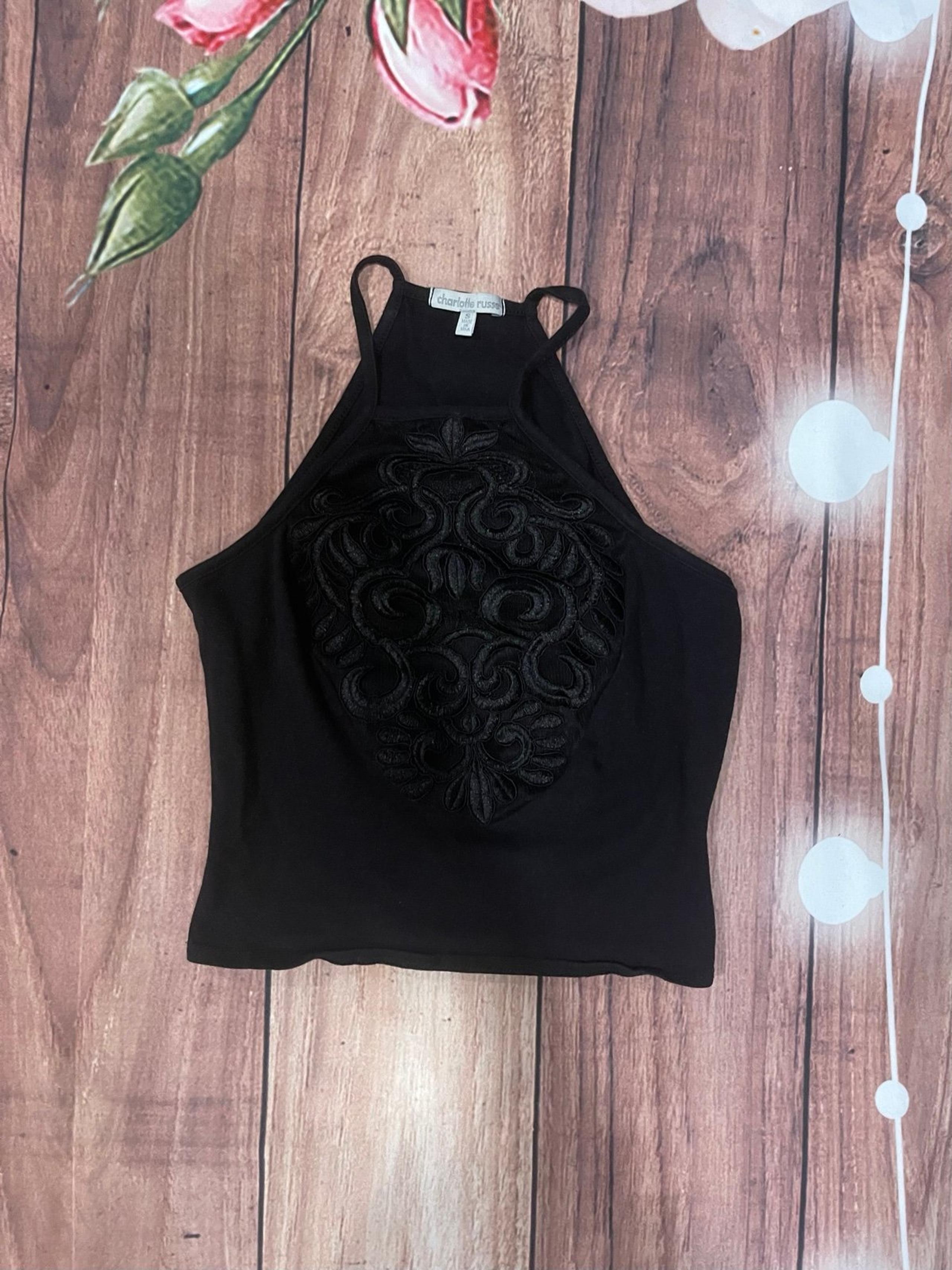 Charlotte Russe Black Crop Halter Top