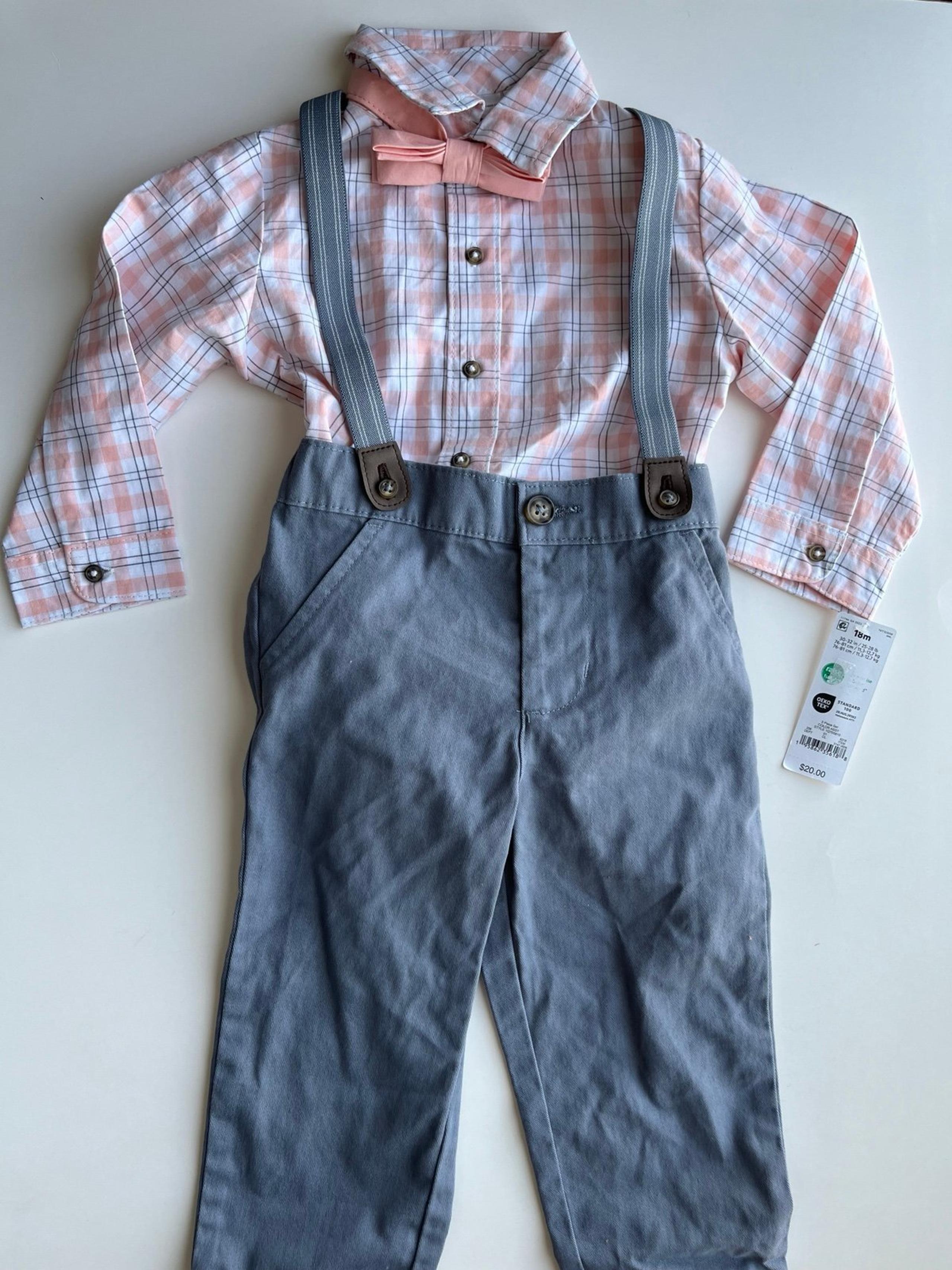 Carter’s Easter Baby Boy Suspenders Bowtie Pink Outfit Size 18M NWT