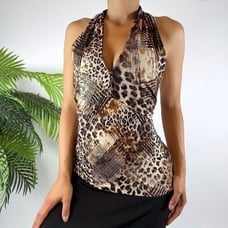 Vintage Y2K Brown Bohemian Indie Animal Print Summer Halter Top / Size: 4