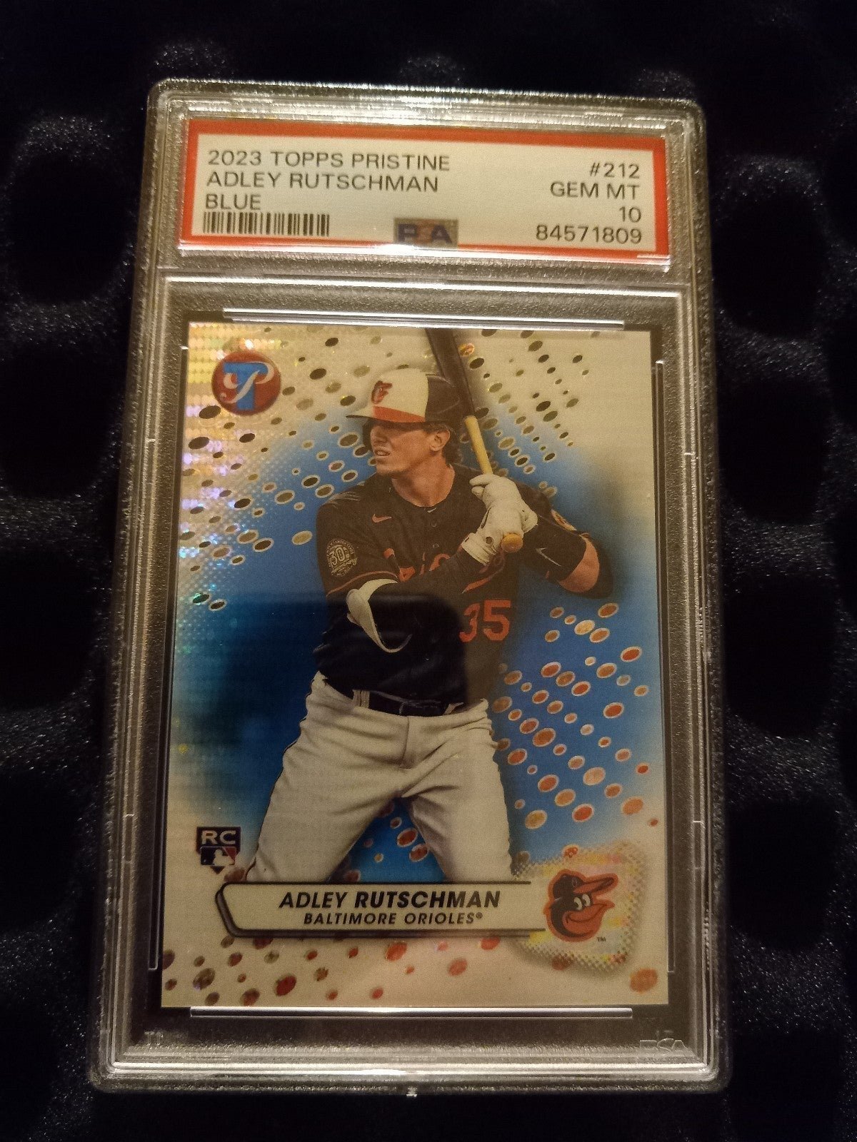 2023 Topps Pristine Adley Rutschman Blue Refractor Rookie Card #/75 PSA 10