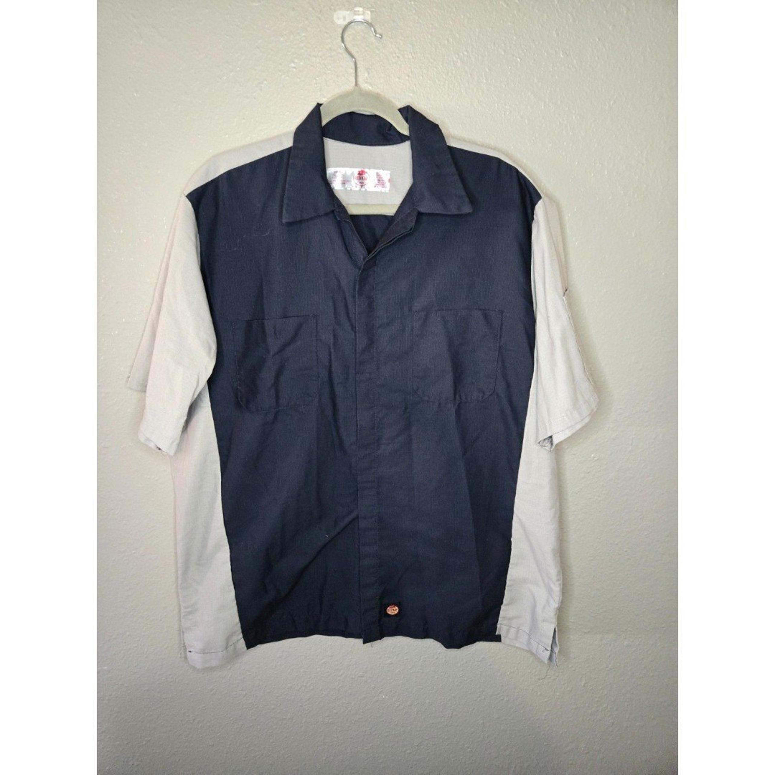 Red Kap Men's Navy and Light Gray Short Sleeve Two Tone Crew Shirt Size XL