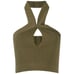 BALMAIN Twisted-Halterneck Stretch-Knit Cropped Top in Olive Green Size 42 NWT