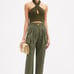 BALMAIN Twisted-Halterneck Stretch-Knit Cropped Top in Olive Green Size 42 NWT