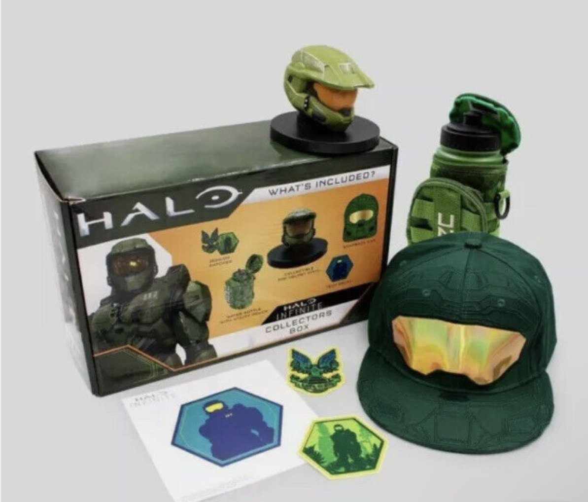 Halo Infinite Culture Fly Collector's Box Snapback Cap Helmet Vinyl Water Bottle
