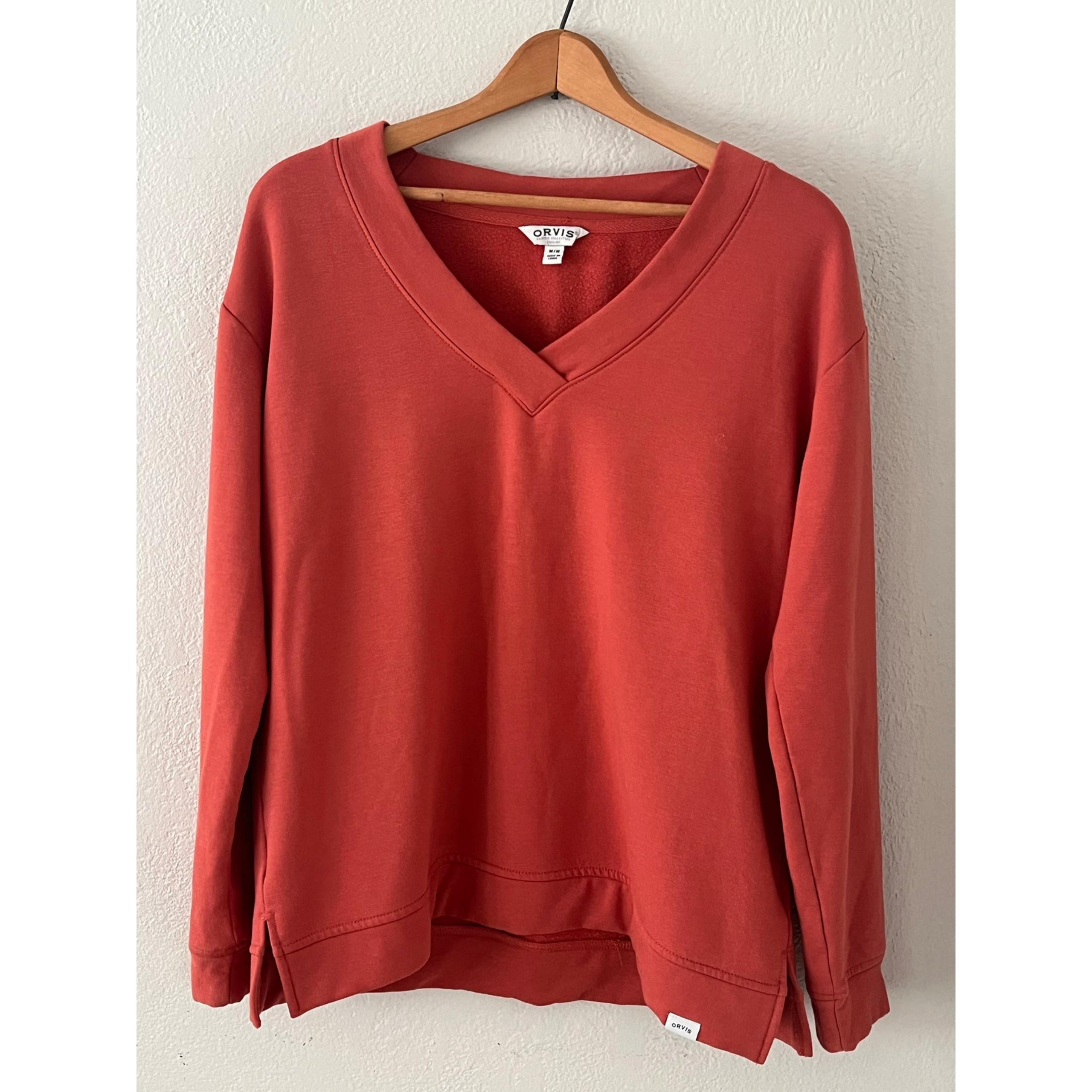 Women's Orvis Coral Orange Super Soft Cozy V-Neck Athletic Sweatshirt Size M