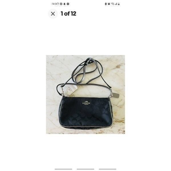 Coach Blk Metallic Signature Crossbody, NIB