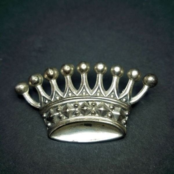 Vintage 1950's Sterling Silver Crown Statement Brooch/Pin Signed Lang Sterling
