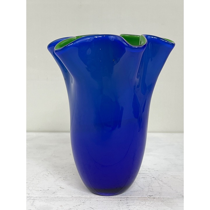 Blue & Green Artisan-Crafted Blown Glass Vase