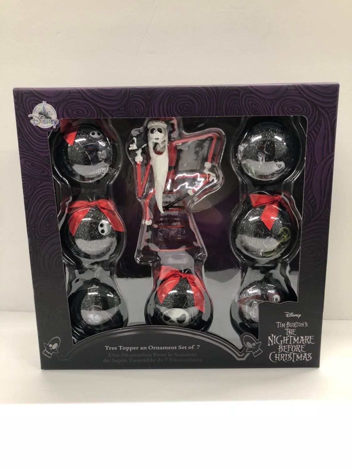 Disney Nightmare Before Christmas Skellington Tree Topper & Ornament Set Of 7