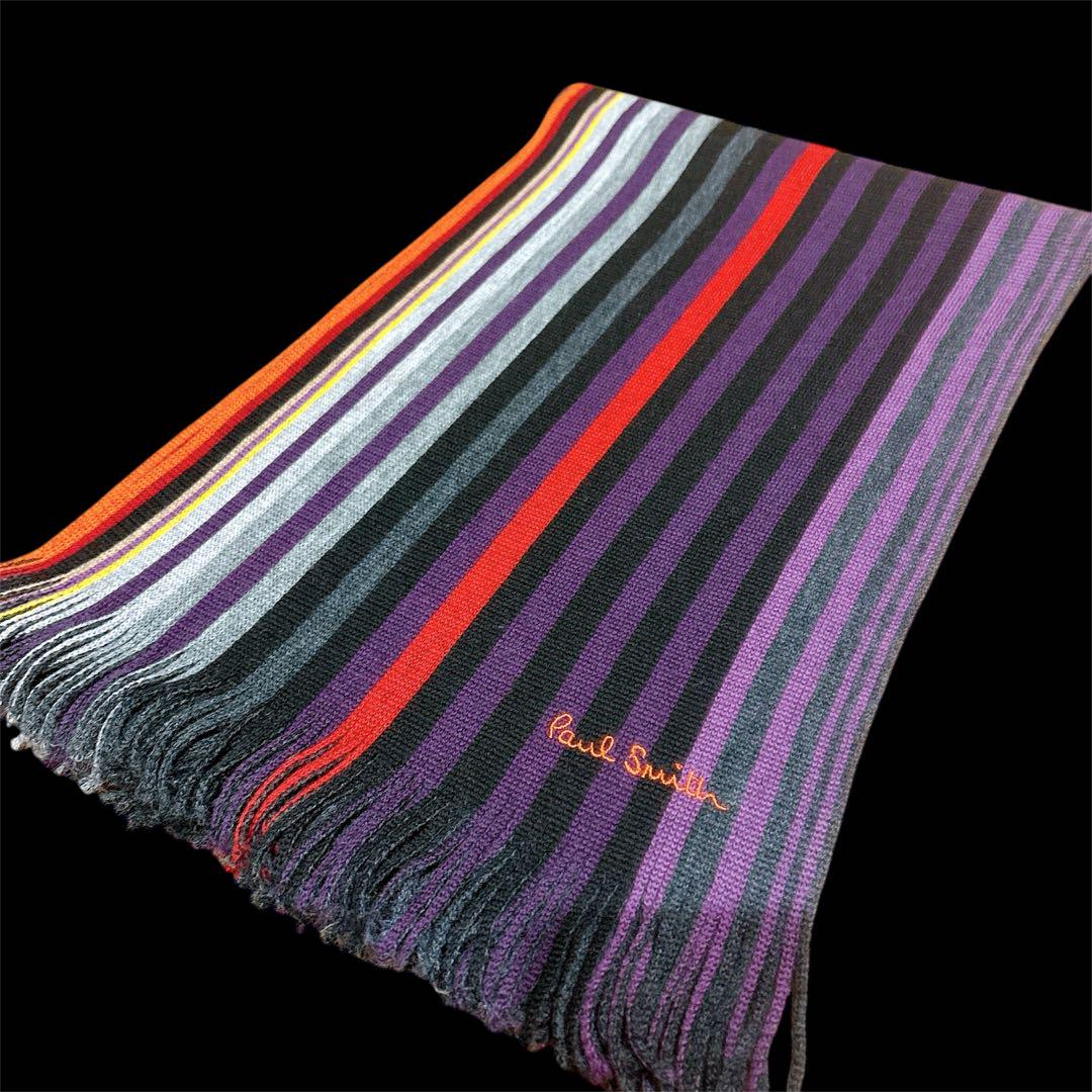 Paul Smith Embroidered Logo Scarf Black x Multicolor Stripe