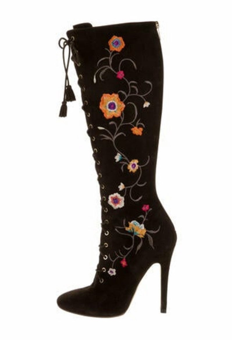 Jimmy Choo Brown Suede Floral Embroidere