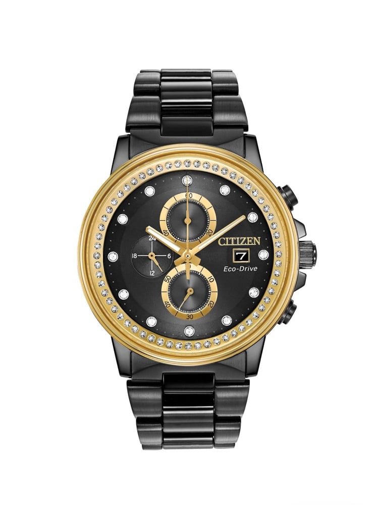 Men's Citizen Eco-Drive Chandler Crystal Accent Chronograph Black Bracelet Watch