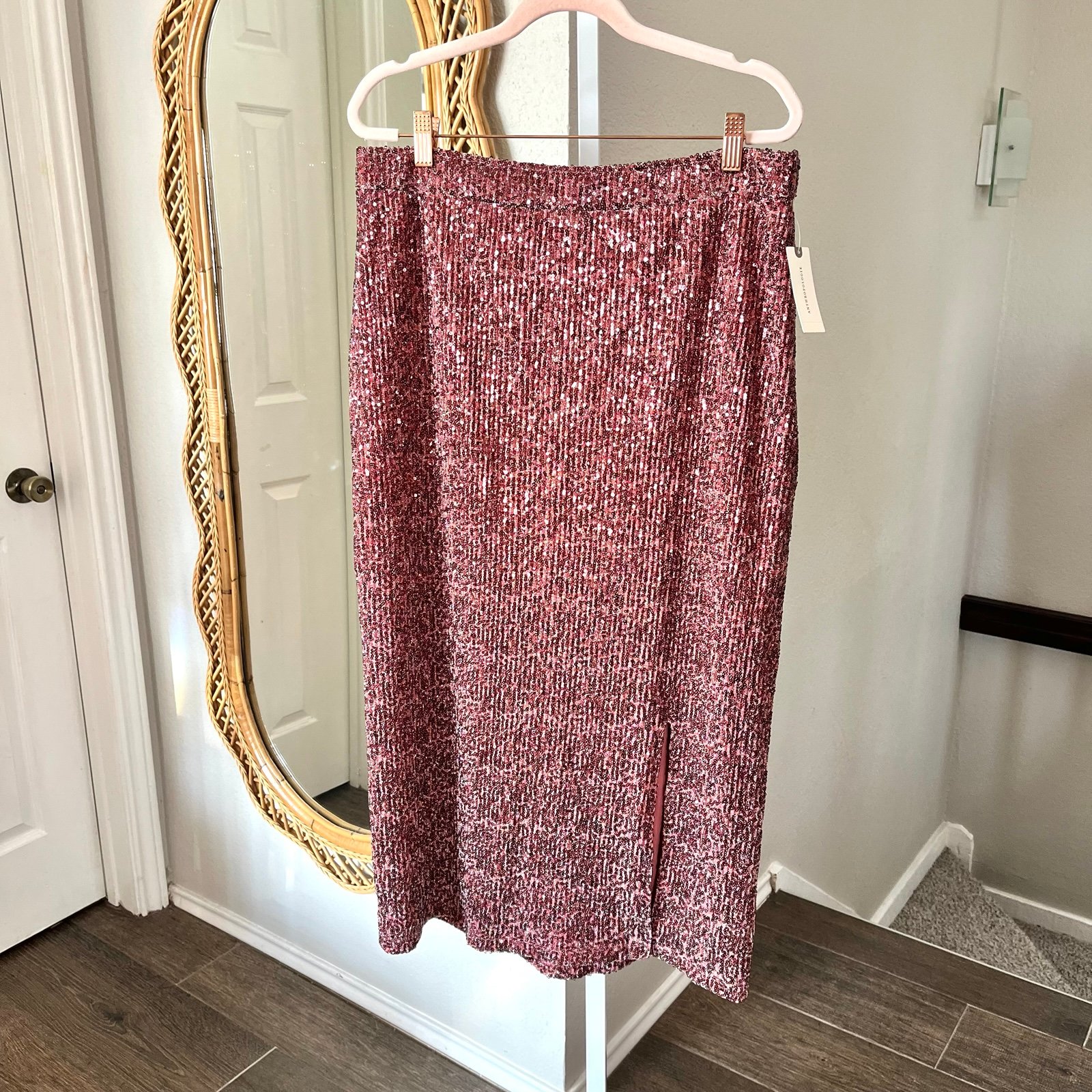 Anthropologie NWT Maeve Alicia Rose Pink Sequin Skirt