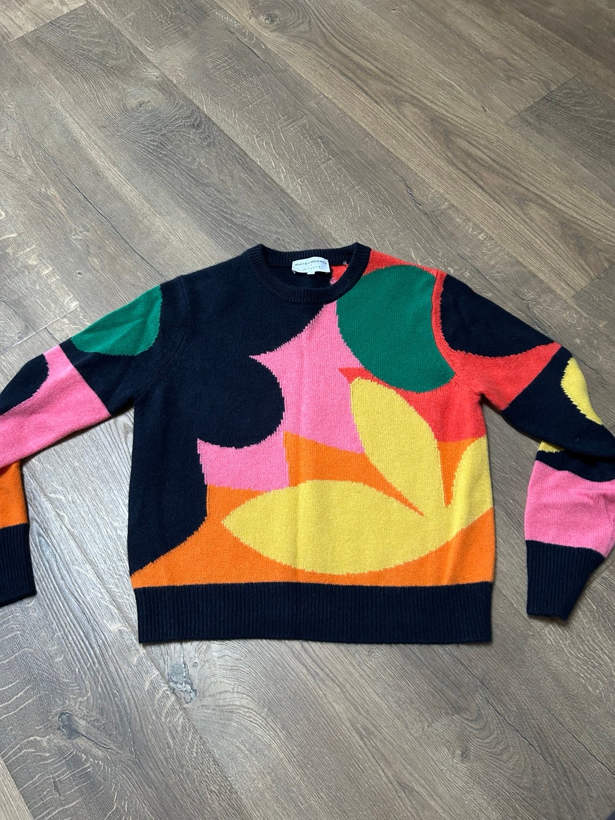White + Warren/Jackyblue Collab 100% Cashmere Collage Crewneck Sweater (M)