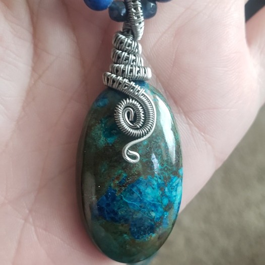 Oval Chrysocolla Macrame and Wire wrap Necklace