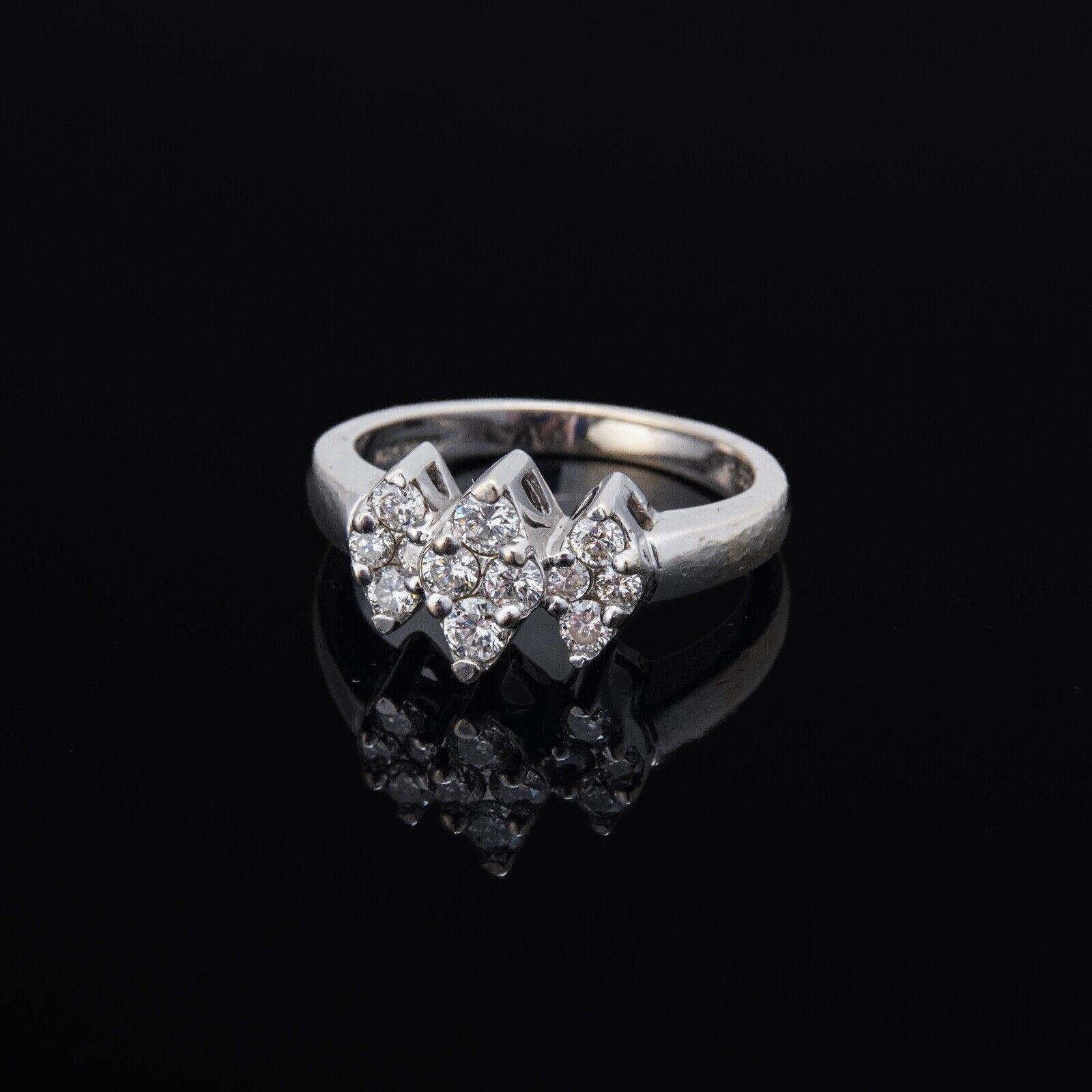 Fine Estate 14K White Gold & Dimond Ring Cocktail Fashion Ring 1/2 TCW +