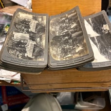 Stereoscope pictures hard carveboard some color60 total in vintage dove tail no