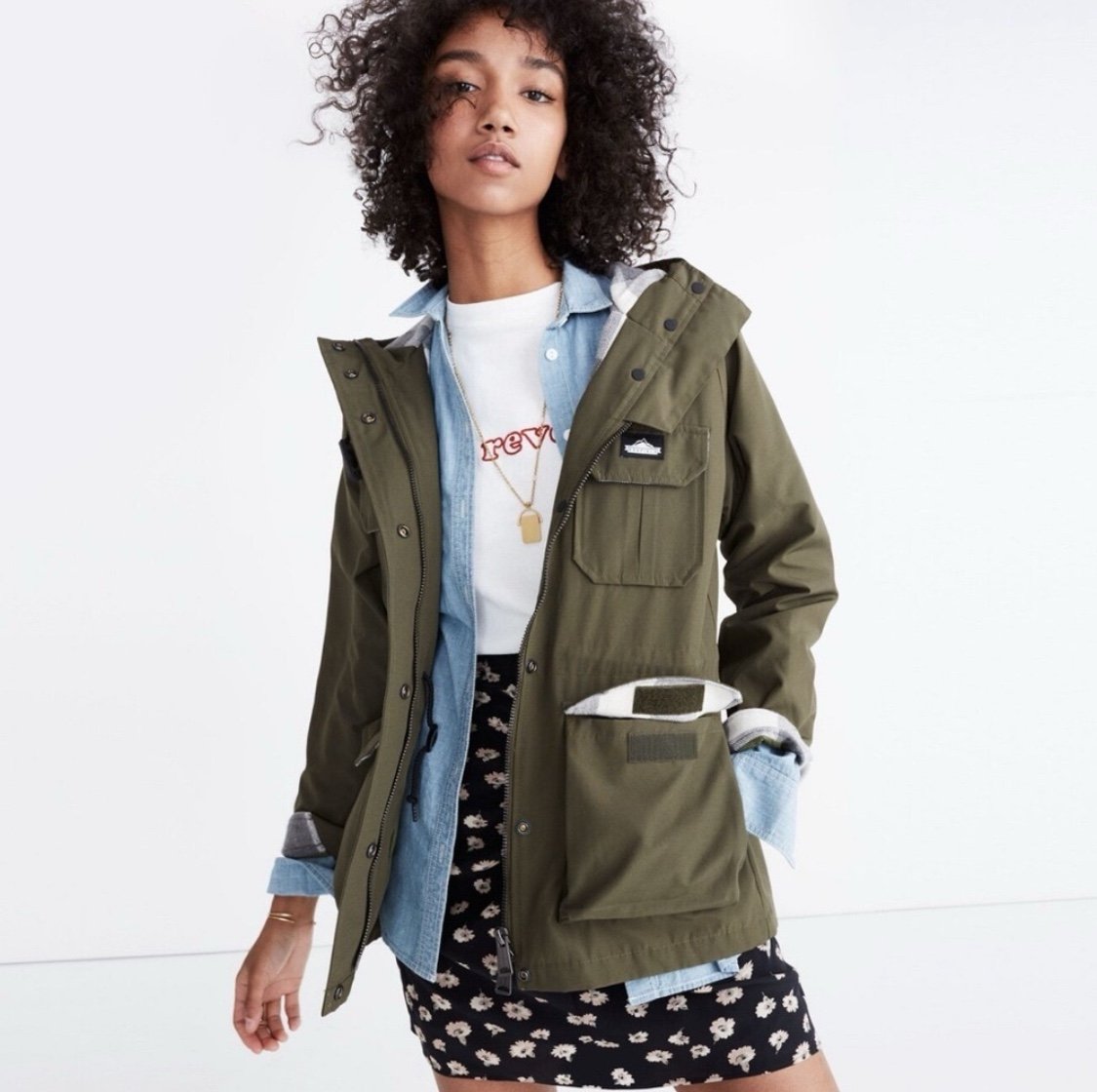 Madewell x Penfield Women’s Army Green/Kasson Hooded Flannel Water-Resistant Jac