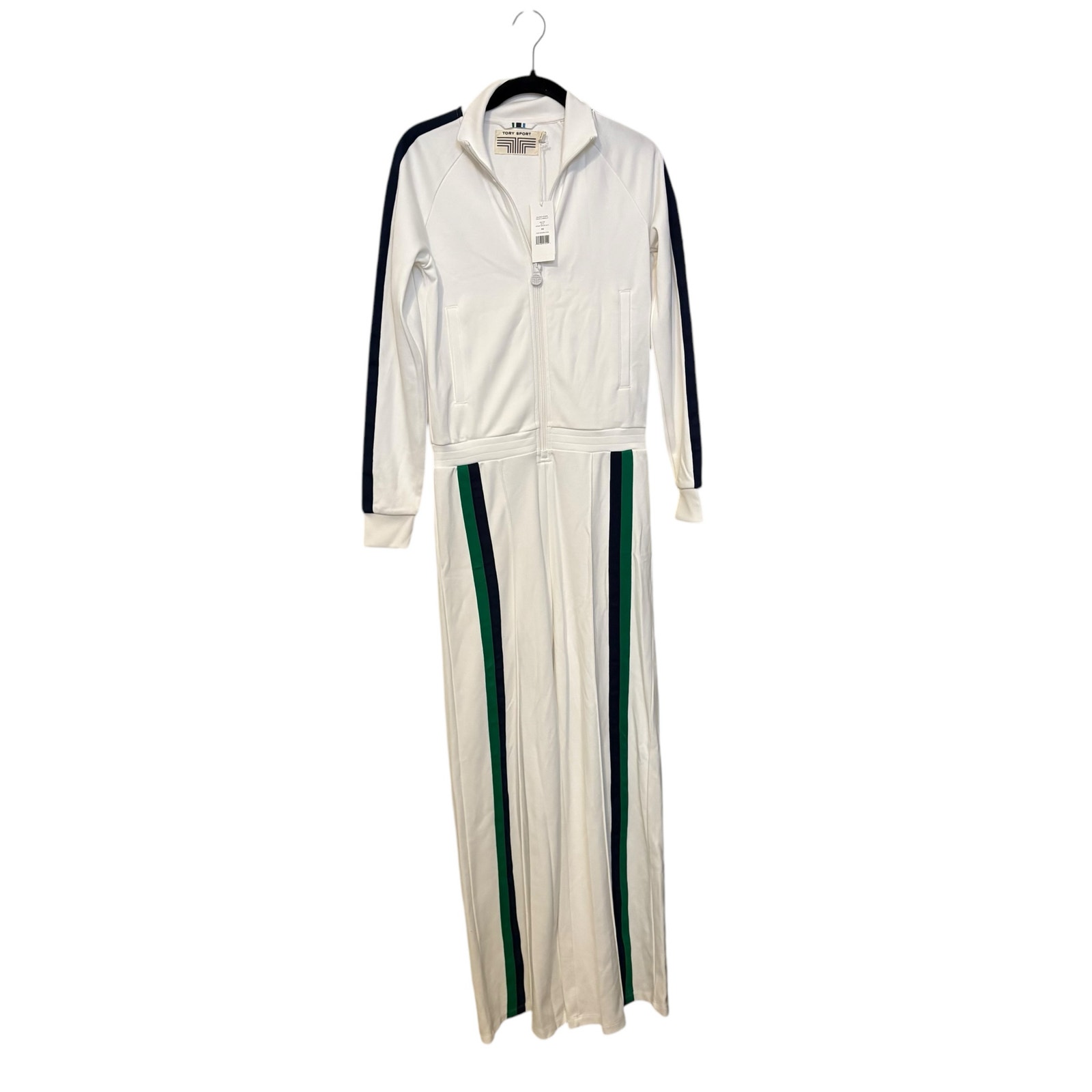Tory Sport Burch White Double Stripe Track Jumpsuit Size XS