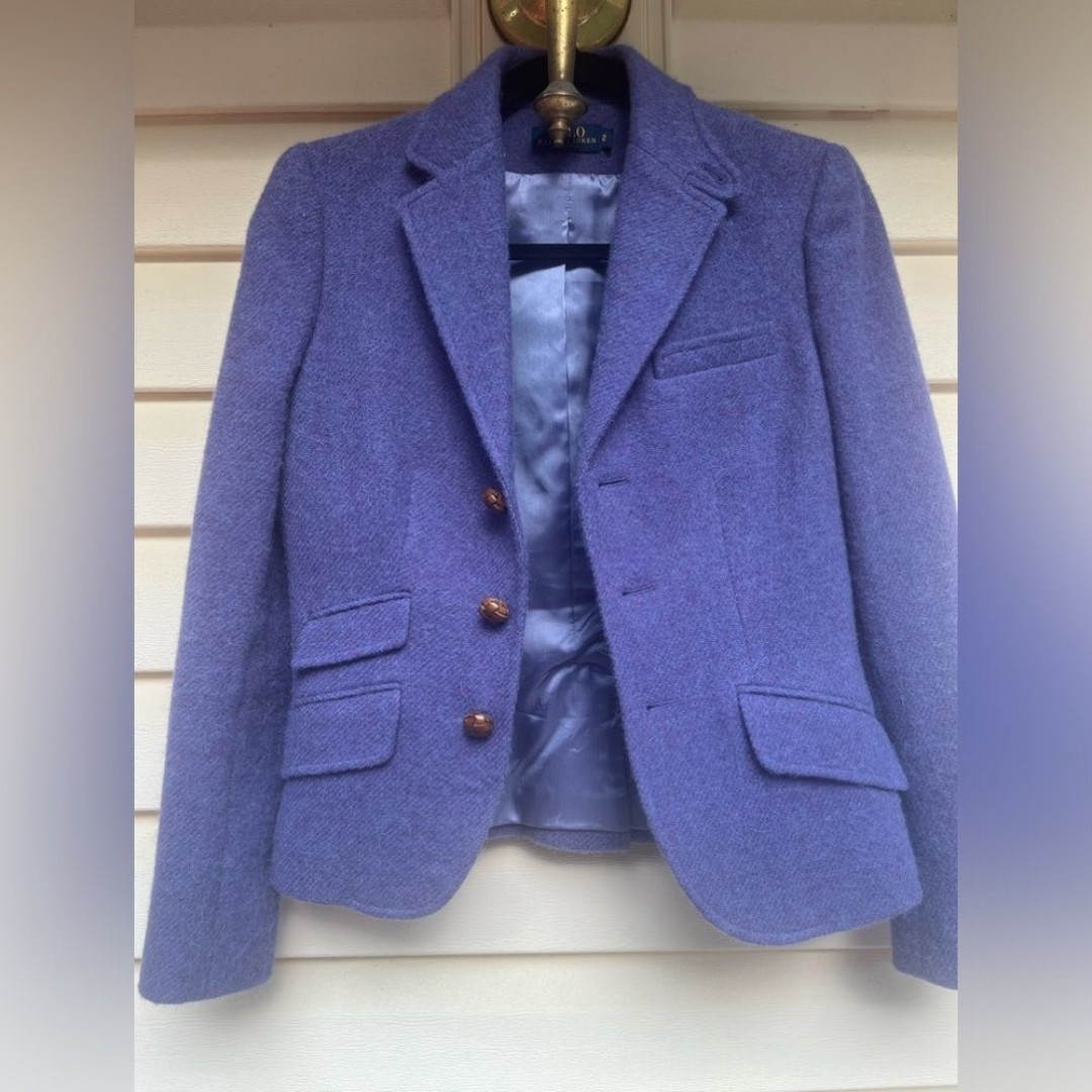 Polo Ralph Loren purple 1-breasted blazer, lamb wool/alpaca blend, Italy, size 2